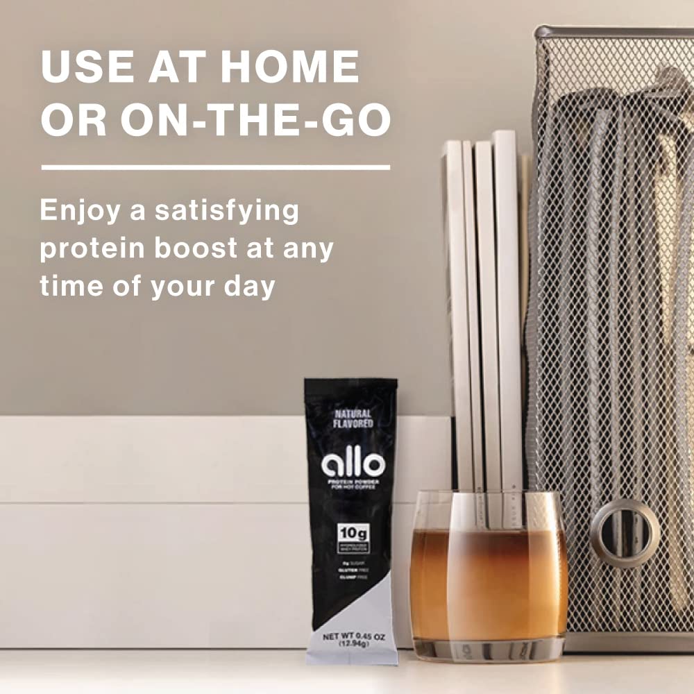 Allo Natural Protein Powder Coffee | Gluten-Free, Clump-Free, Sugar-Free | 10 Grams of Hydrolyzed Whey Protein Powder | Dissolves in Hot Lattes, Matcha, Tea, Hot Chocolate | 10 Per Box