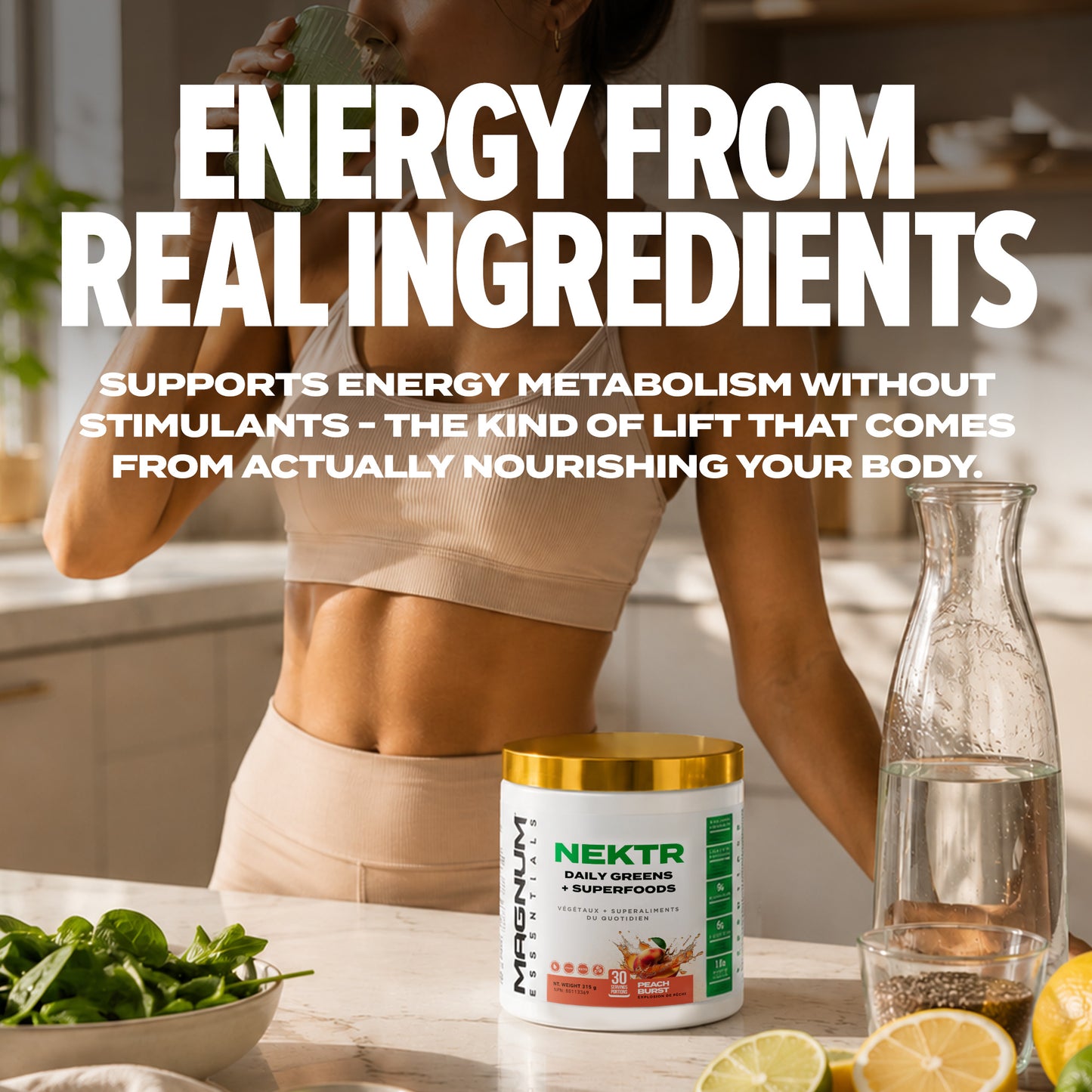 Magnum NEKTR Daily Greens energy and vitality support graphic
