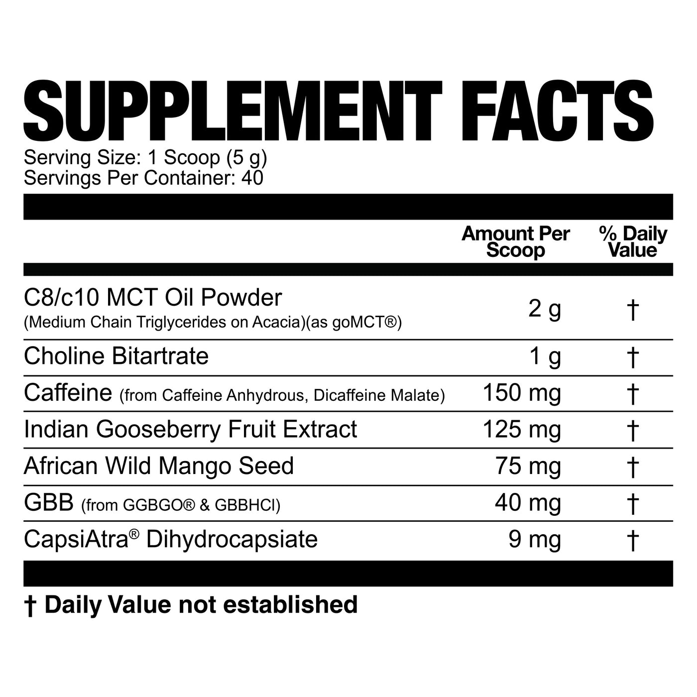 MAGNUM FASTED CARDIO supplement facts