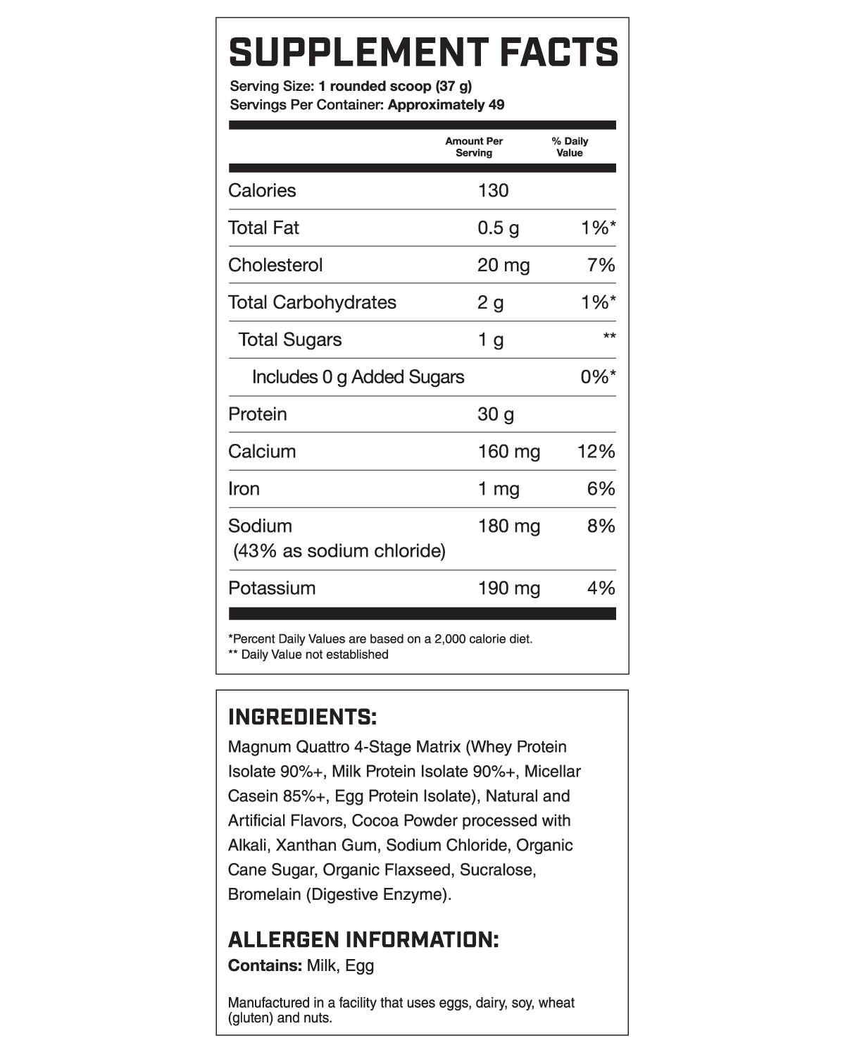 MAGNUM QUATTRO supplement facts