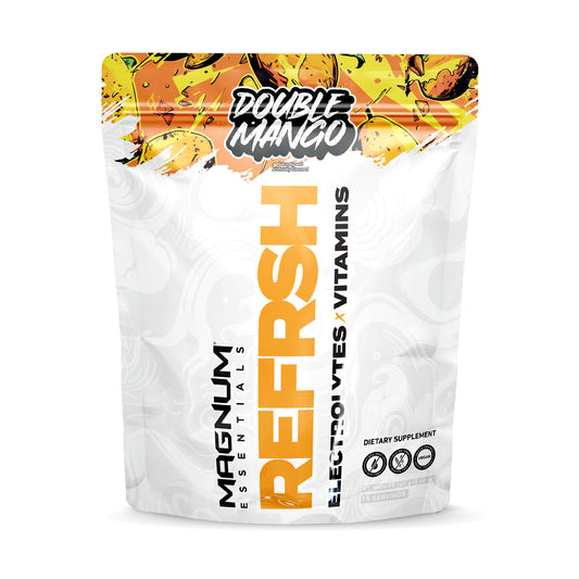 Magnum REFRSH Double Mango hydration drink mix pouch, front