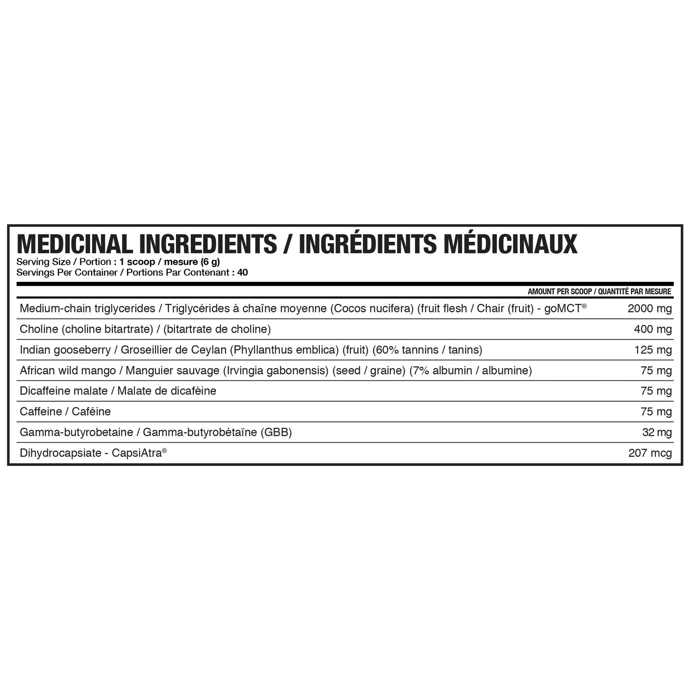 Rise & Burn (CAD) supplement facts