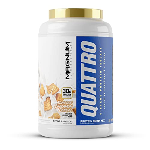 Magnum Nutraceuticals Quattro Protein Powder - 2lbs - Toasted Cinnamon Cereal - Protein Isolate - Lean Muscle Creator - Metabolic Optimize