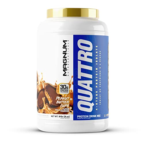 Magnum Nutraceuticals Quattro Protein Powder - 2lbs - Peanut Butter/Chocolate Cups Flavor Protein Supports Lean Muscle