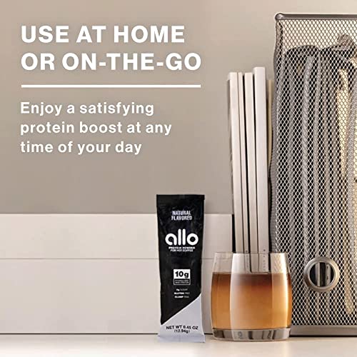 Allo Protein Powder for Hot Coffee (Natural Flavor) | Gluten-Free, Sugar-Free, Clump-Free | 10 Grams of Hydrolyzed Whey Protein Powder | Dissolves Smoothly in Hot Drinks | 30 Day Supply