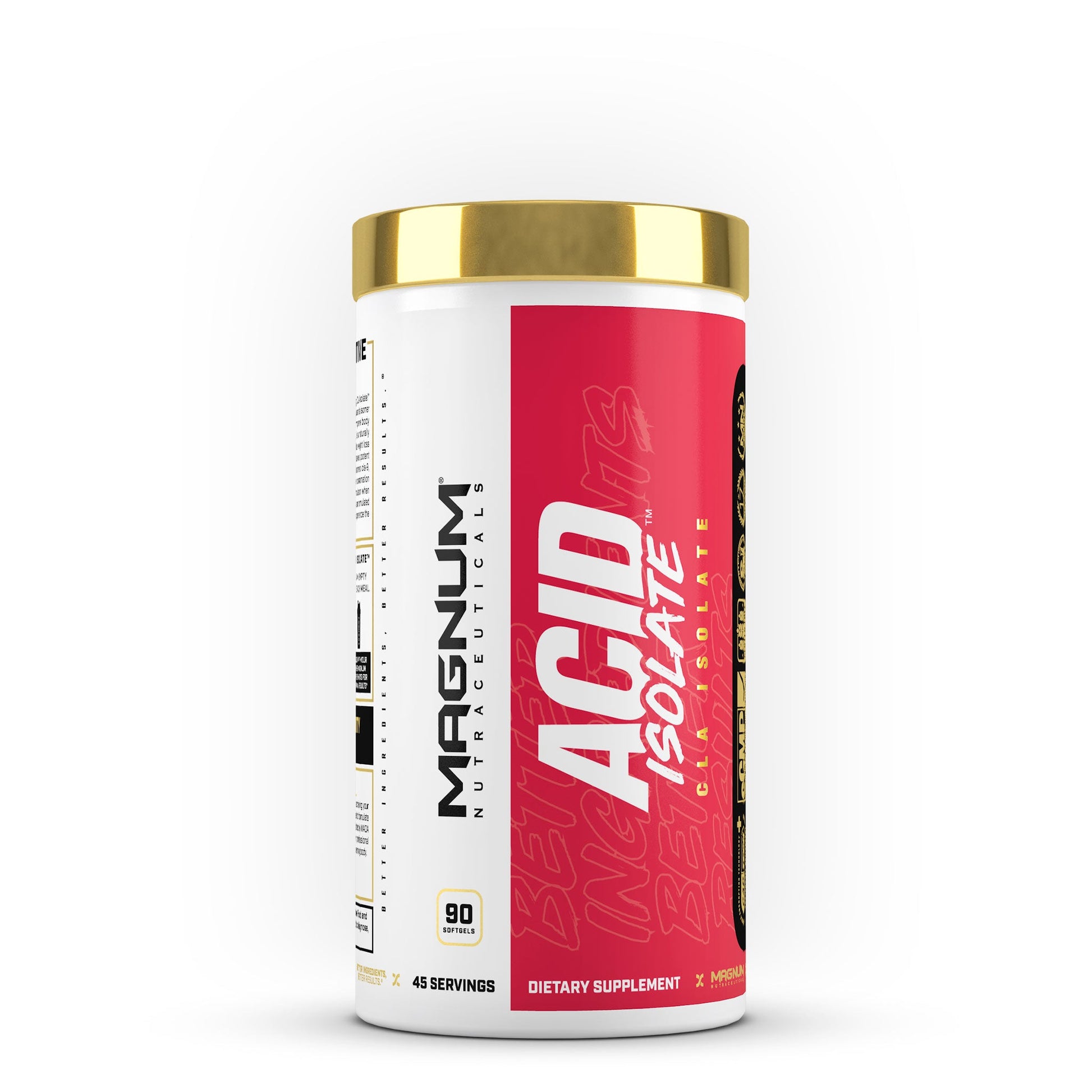 Front view, Acid Isolate, CLA Isolate, 90 capsules, 45 servings