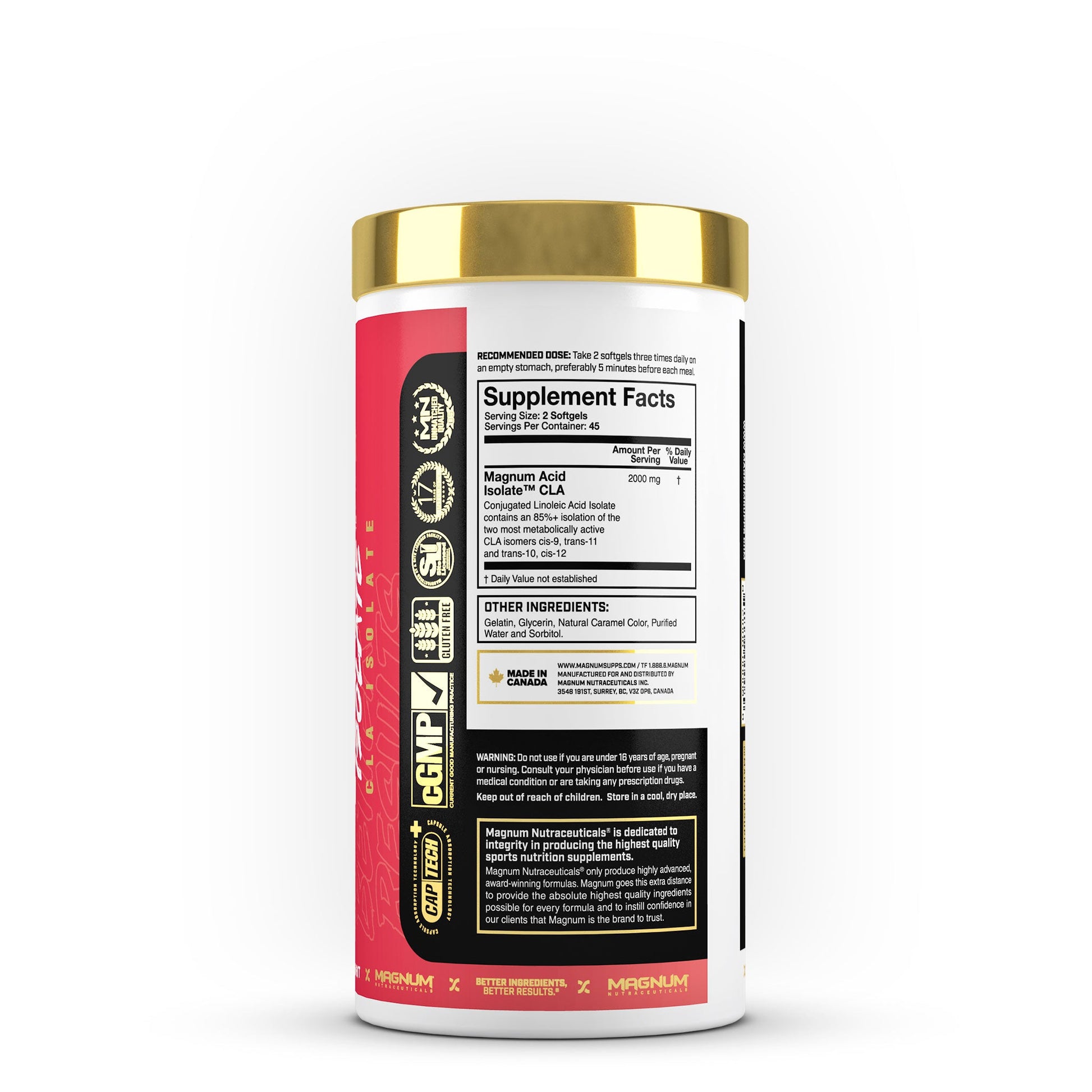 Side view, Acid Isolate, supplement facts, Made in Canada