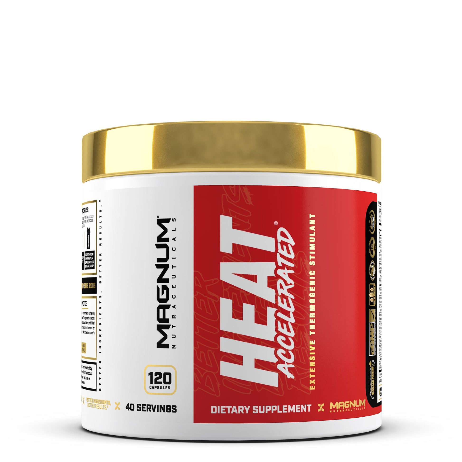 Front view, Heat Accelerated, Extensive Thermogenic Stimulant, 120 capsules, 40 servings