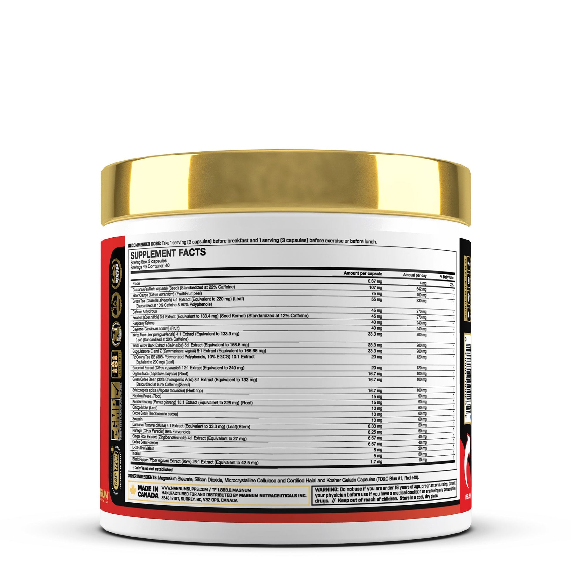 Side view, Heat Accelerated, supplement facts, made in Canada